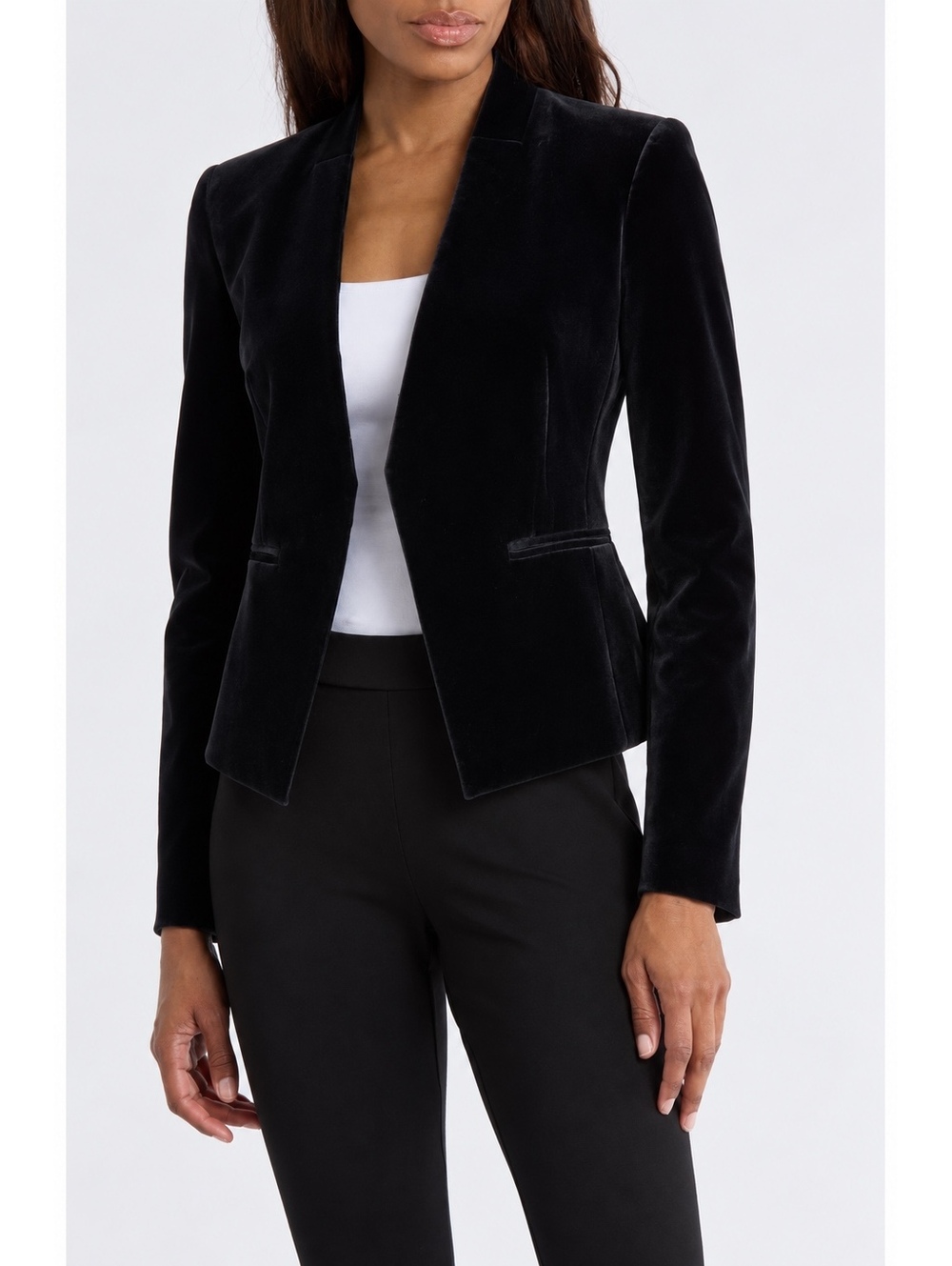Theory Lanai Black Velvet Collarless Blazer Jacket Size 4 Stretch Tailored